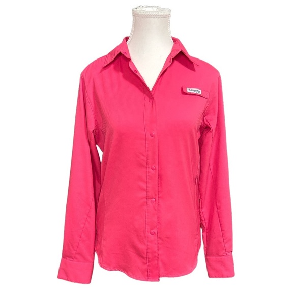 Columbia Woman’s Pink Button Down Long Sleeve Collared Shirt - Picture 2 of 10